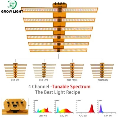 500W 4 kanalų pritemdomi LED auginimo žibintai su UV ir IR piktžolėmis